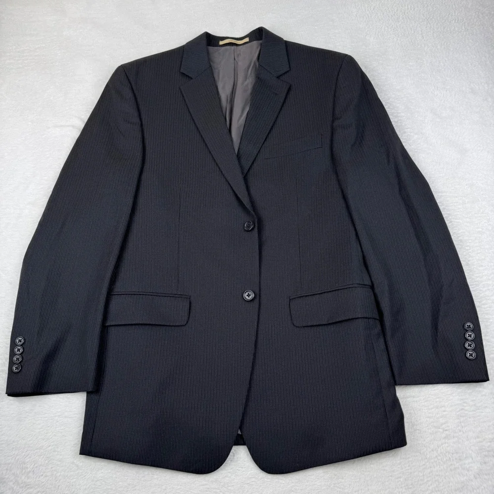 JOE Joseph Abboud Blazer Mens 40R Charcoal Grey Pinstripe 100% Wool Sport Coat